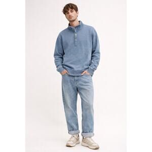 Distressed Preppy M Sweater 1/4 Button Pullover Vintage Washed Style Grandpacore